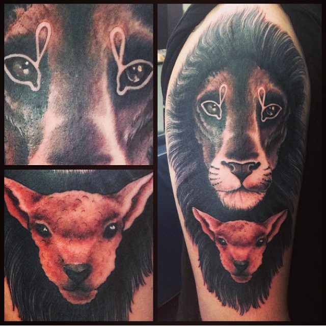 Christian biker tattoo  lion  lamb with empty tomb  Tattoo contest   99designs