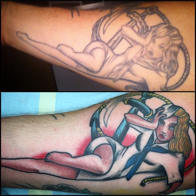 We LOVE to re-work old tattoos... #before #after (re-worked tattoo by @gerrykramer) 