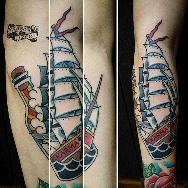 A boatload of karma... 😜 (tattoo by @davidmaiertattoos). Call 250-361-1952 to book.