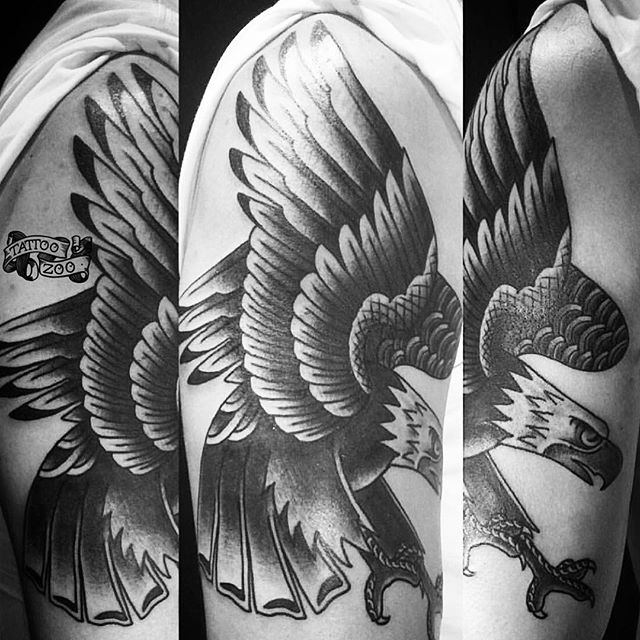 Nothing like an old school eagle to make you look like a badass!! (tattoo by @gerrykramer). Call 250-361-1952 to book.