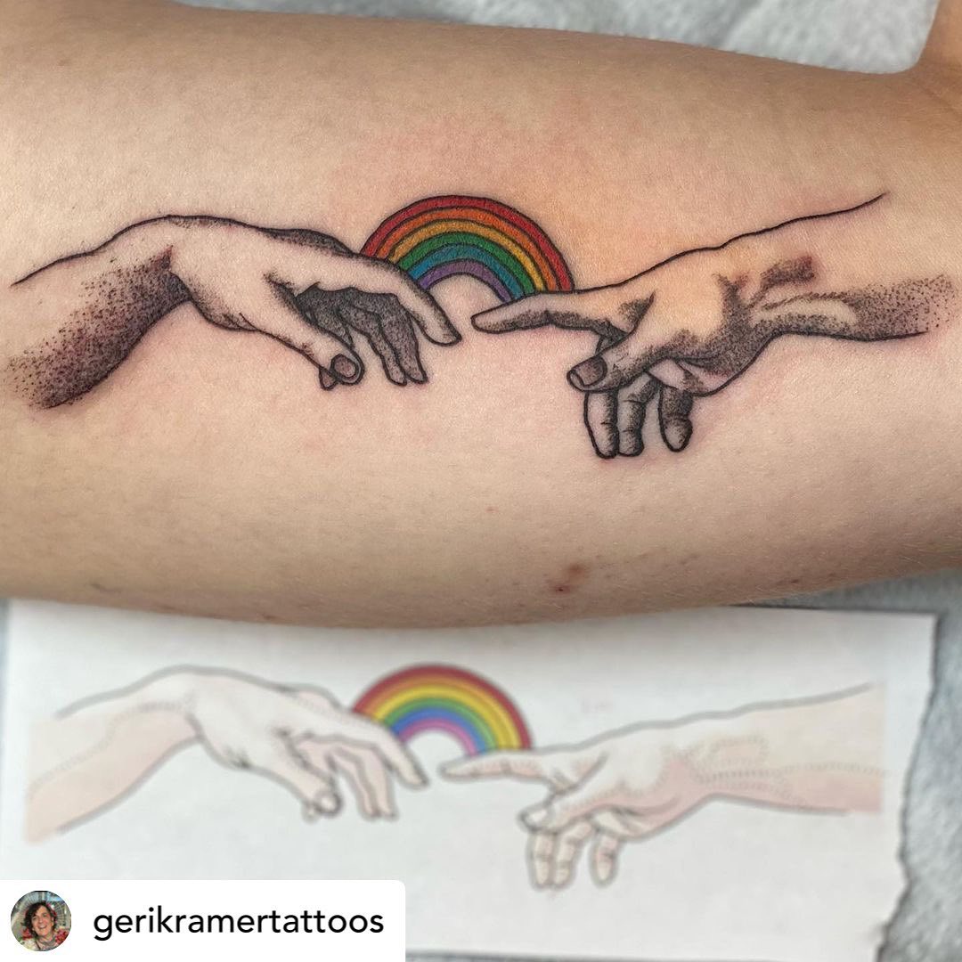 • @gerikramertattoos He called it ‘the creation of the gays’ and I love this 109%. ️I was seriously so tickled to be invited to participate in the making of this design, it’s these moments that are pinnacle tattooing for me. I’ve always felt that my tattoo strength is in the ways I can filter your ideas into easy to read tattoos, and through our collaboration we can create such strong visuals.Tattooing has never truly been about me or what I want, it’s always about the person that’s in front of me - translating your hopes and dreams into bold readable symbols. I’m so happy it’s working out for us. 🥰🥰+++++++++++++++++++My books are closed to new submissions, because you have all completely overwhelmed me with really great projects!! They will not be reopening until February 2022. Thank you for your continued trust. 🤩........#TransTattooer #TransTattooArtist#TransTattooArtists #Transgender #Trans #Transtttism #yQueerTattooer #TransWoman #QueerTattooArtist #QueerArtist #qttr #VictoriaTattooer #VictoriaTattooArtist#VictoriaBC #WeLoveTattooingYou #TattooZoo