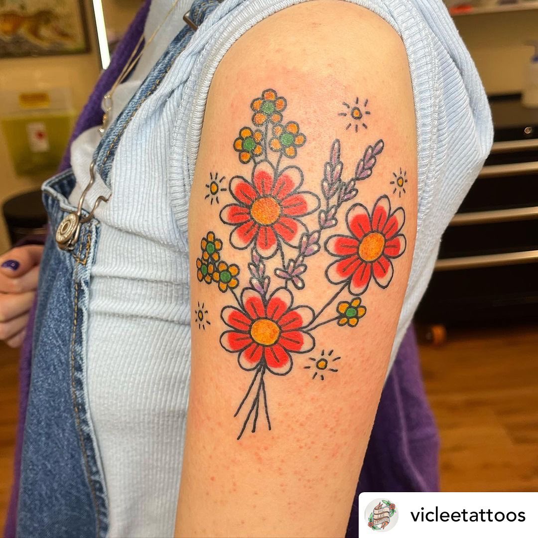 Wolf  Shadow Tattoo Collective  Check out this amazing midcenturyesque  floral tattoo Chance Quinn did at Diego Tattoo Gallery  hed love to do  more work like this Contact him at 