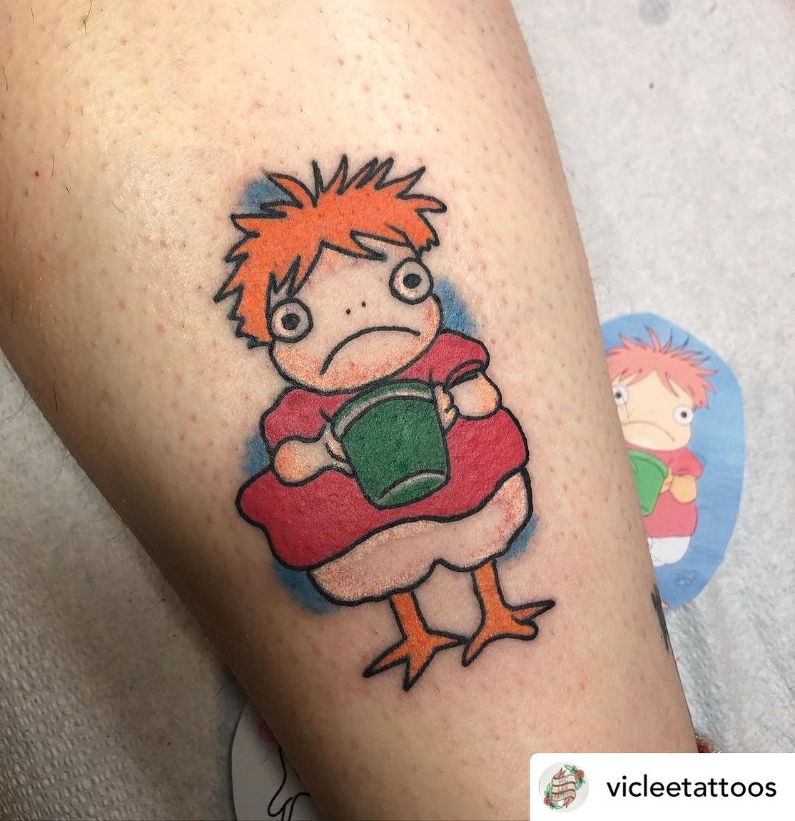 Apprentice @vicleetattoos PONYO #ponyo #studioghibli #studioghiblitattoo #ponyotattoo #colourtattoo #tattooapprentice #apprenticetattoo #victoriabc #animetattoo #transtattooartist