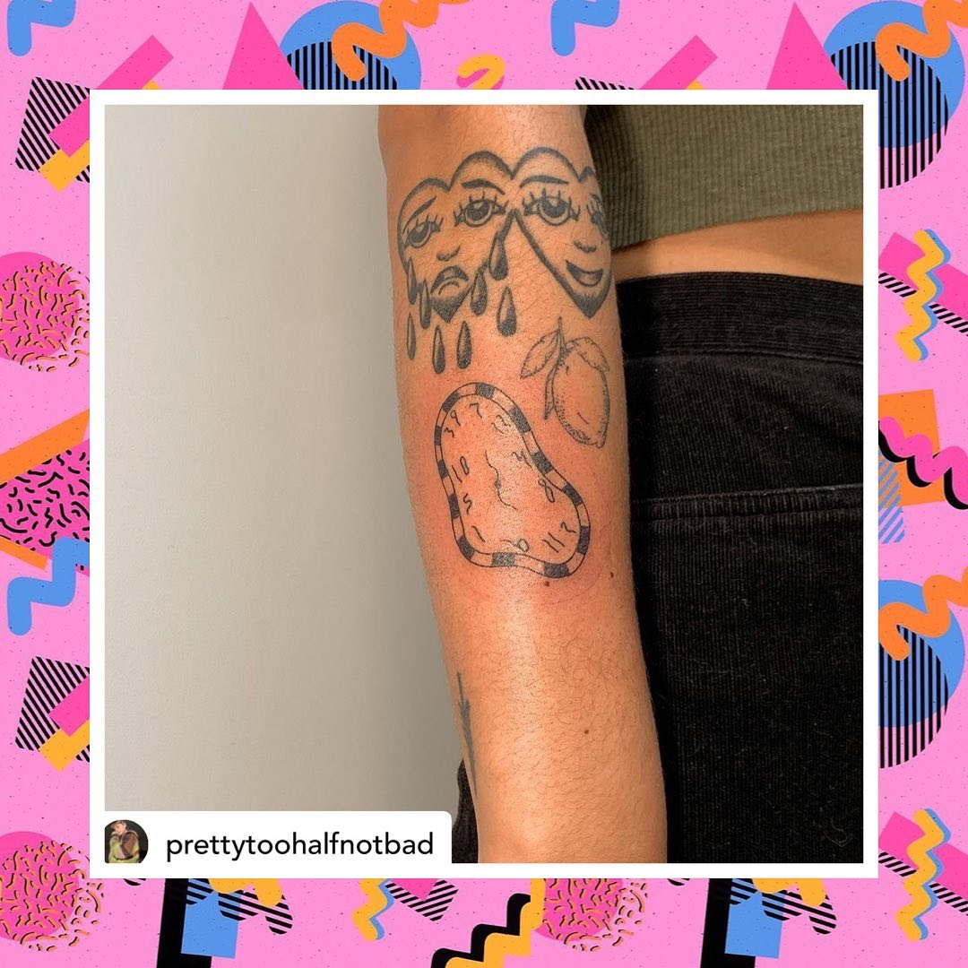 WHAT’S THE TIME? It’s time to get a melting clock tattoo from @prettytoohalfnotbad 🤪 Link in bio to book.