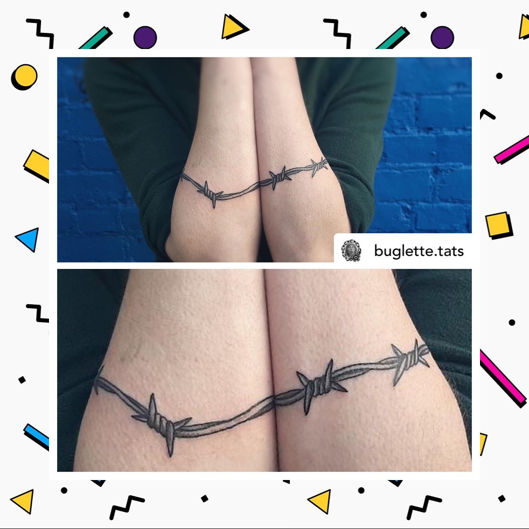 • @buglette.tats wobbly wrap around barbed wire ⛓.....#victoriatattoo #yyjtattoo #tattoozoo #pnwartist #barbedwiretattoo #neotraditional #neotrad #blackworktattoo #blackwork #blackandgreytattoo