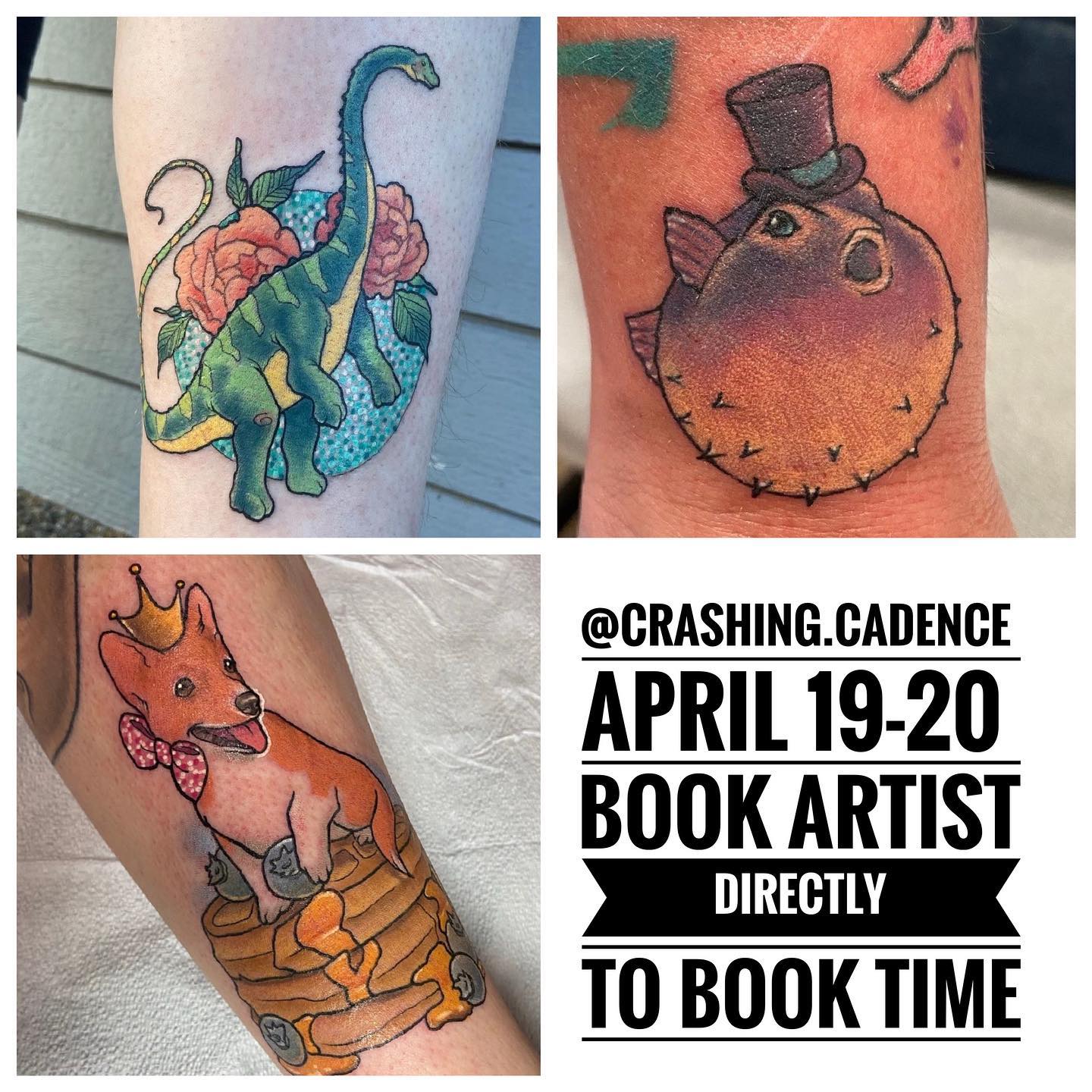 Did you know that @crashing.cadence does a semi-regular guest spot at Tattoo Zoo? They have dates coming up end of April and end of June! Contact artist directly to book time. 🦖